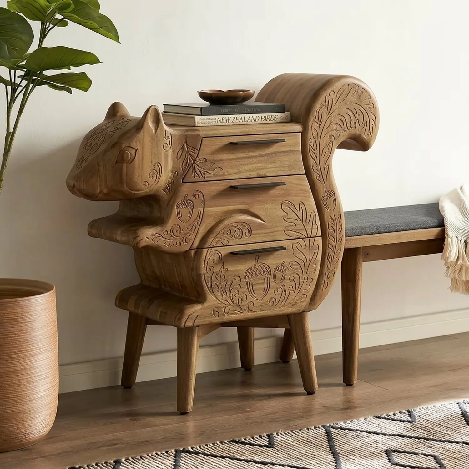 Wooden Squirrel Cabinet Forest Animal Silhouette Decorative Storage Chest