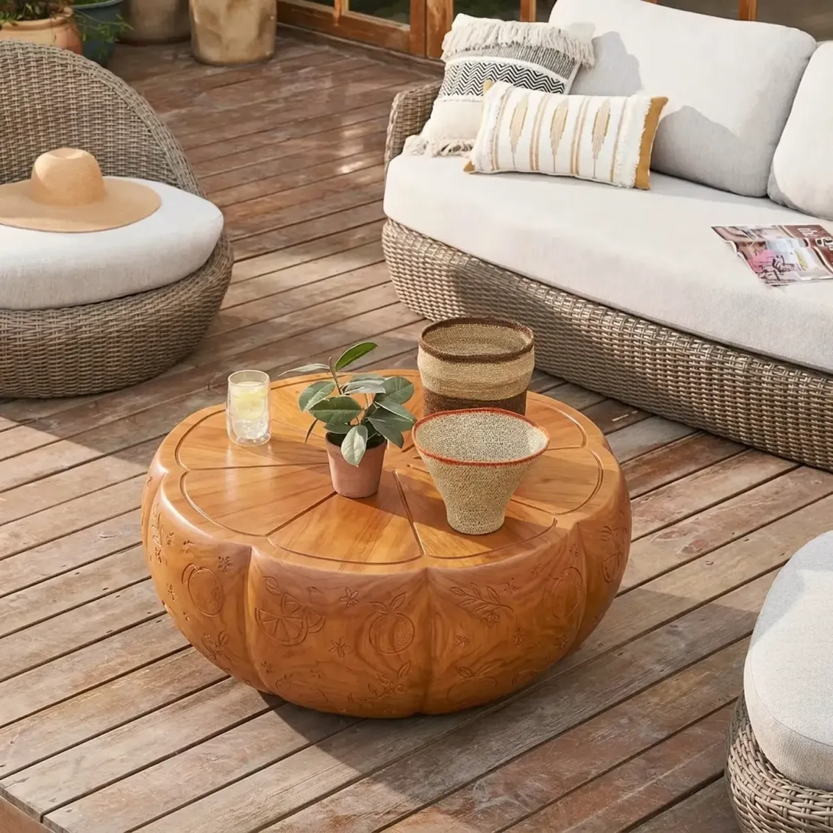 Wooden Orange Slice Coffee Table Citrus Theme Fruit Silhouette Living Room Decor