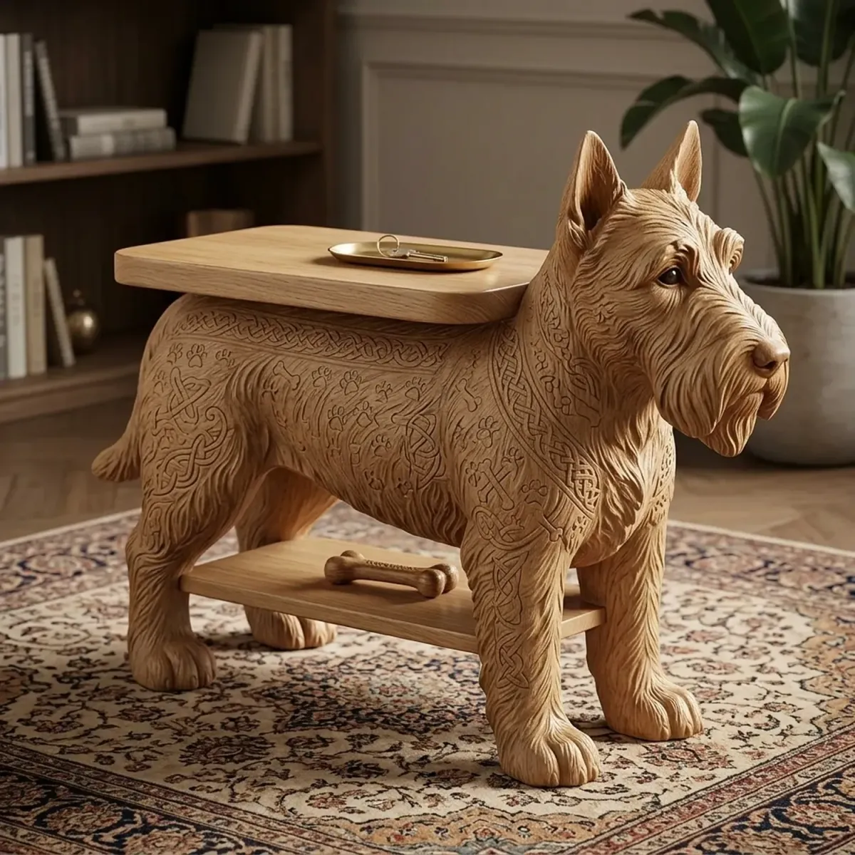 Wooden Dog Silhouette Side Table Companion Animal Theme Wood Accent Table