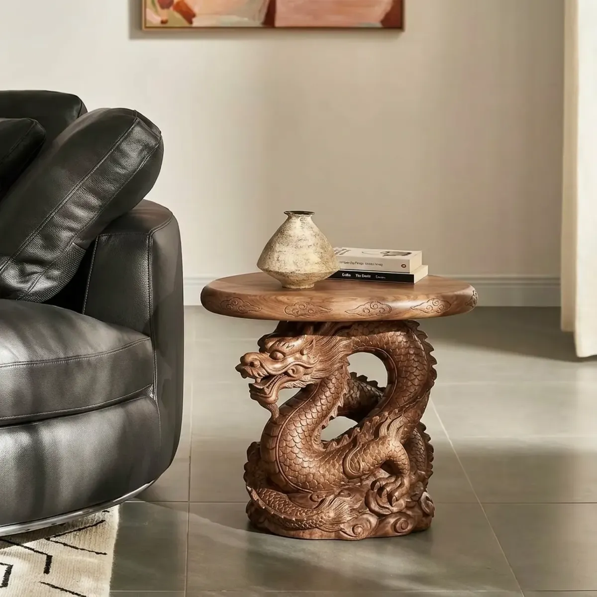 Wooden Dragon Shaped Coffee Table Mythical Creature Silhouette Wood Furniture