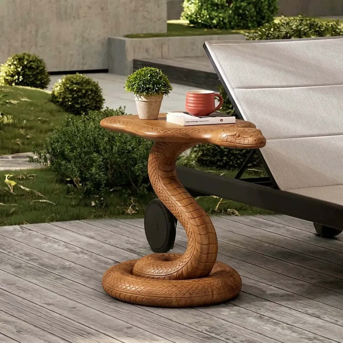 Wooden Snake Silhouette Side Table Unique Animal Shape Decorative End Table
