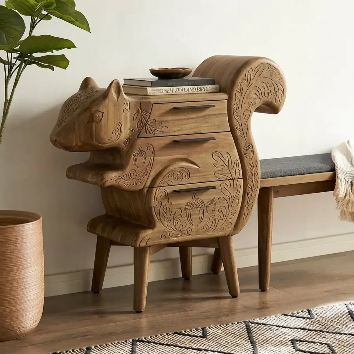 Wooden Squirrel Cabinet Forest Animal Silhouette Decorative Storage Chest
